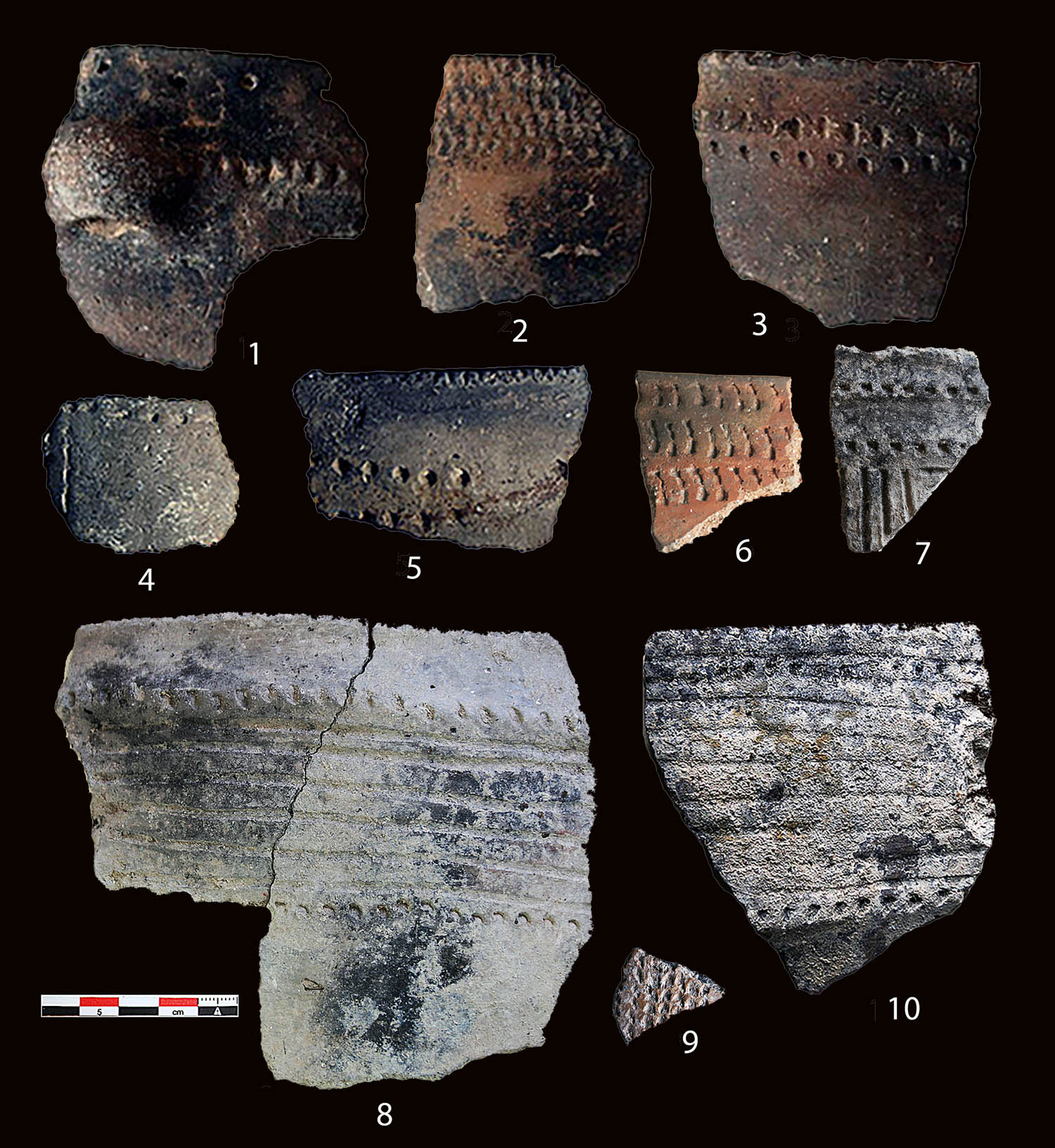 Figure 4
Examples of decorated pottery sherds from the Early Neolithic of (1–5) Cueva Lobrica (Fanlo/Sobrarbe/Huesca) and (6–10) Coro Trasito (Tella-Sin/Sobrarbe/Huesca).