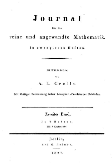 Frontmatter of Crelle’s journal in 1827