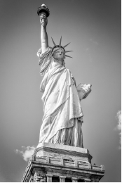 Black and white photograph of the Statue of Liberty in New York City